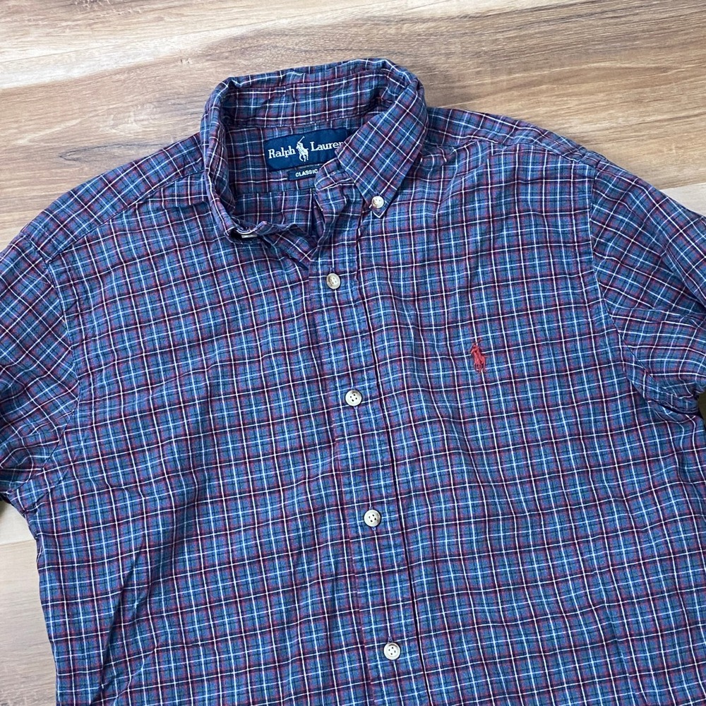 Vintage Ralph Lauren Button Down Mens S Classic‎ Heritage Cotton Plaid Blue Red